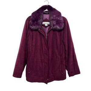 I Madison Faux Suede Jacket Purple Rabbit Fur Collar Luxe Winter Coat Medium